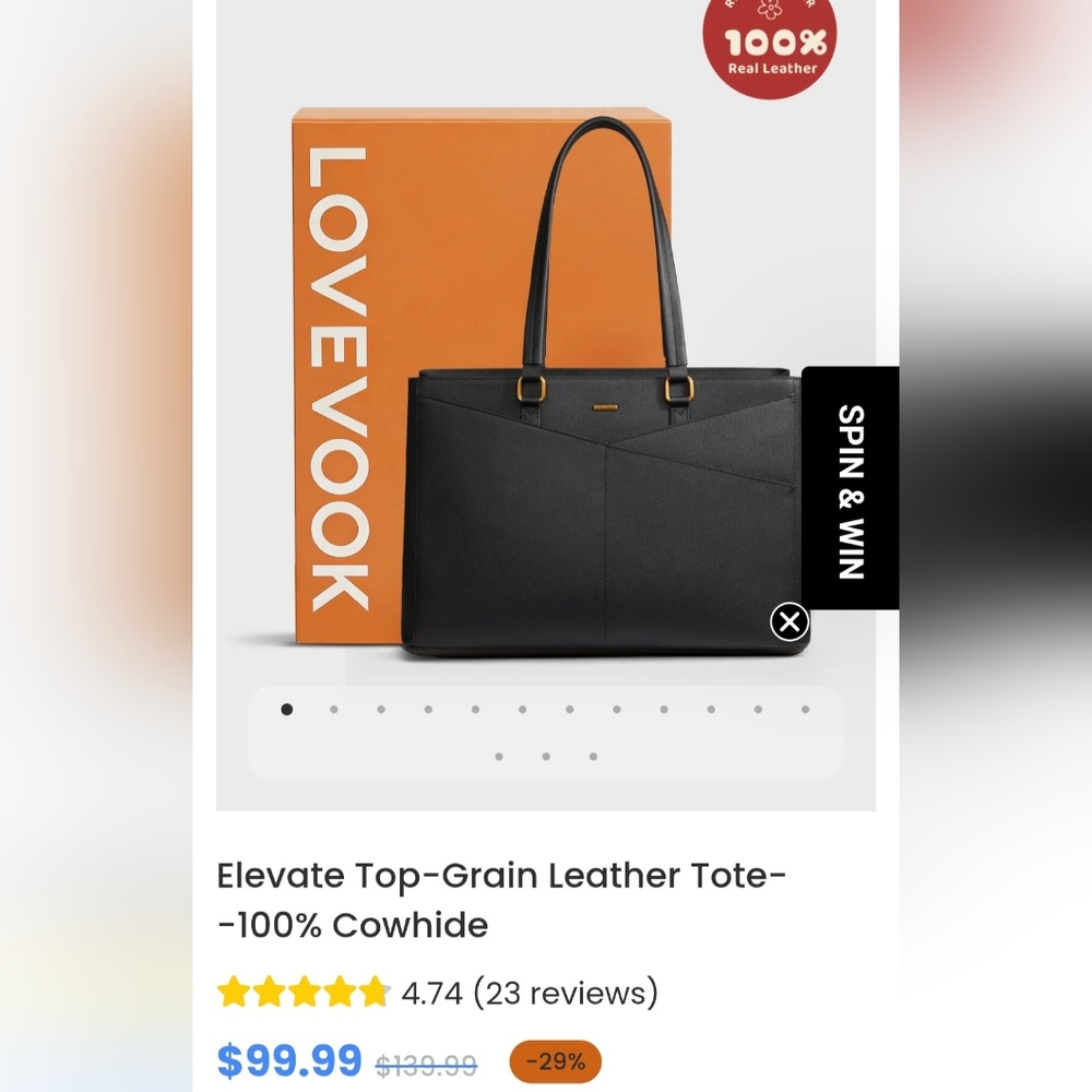 LOVEVOOK Black Leather Laptop Tote - Professional Work Bag
